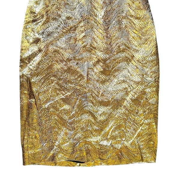 J. Crew Collection Gold Metallic Bodice Jacquard Leaf Cocktail MIDI Dress 10 NWT - Picture 7 of 14